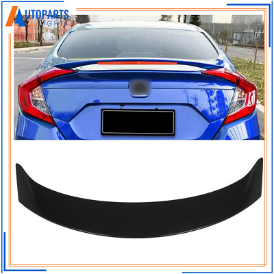 For 2016-2021 Honda Civic Sedan ABS Matte Black Rear Spoiler Lip W/ Brake Light