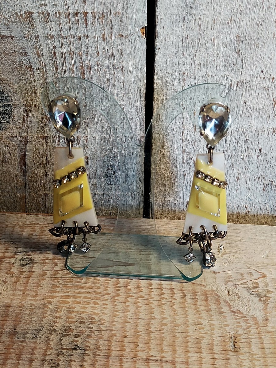 Boucles D'oreilles Clips Réminiscence - Métal Argenté, Nacre Et Strass, Occasion, Style Rétro