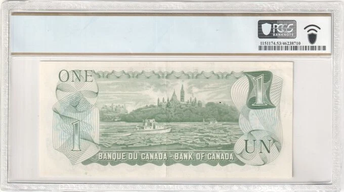 1973 $ 1 Bank of Canada BABNC PCGS ABT UNC 53 Sign: J.W Crow & G.K. Bouey  - Image 2 of 2