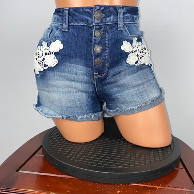 Mudd Denim Jean Shorts Juniors Size Floral Lace Crochet Cuffed