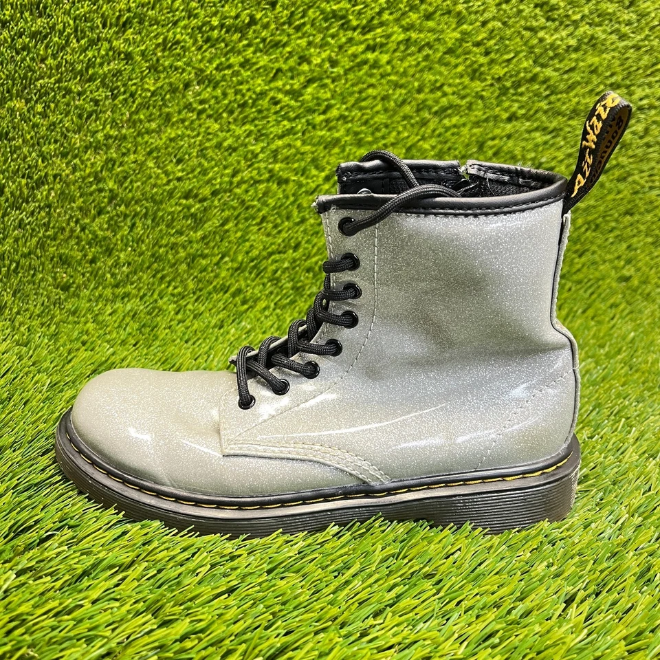 Botas Dr. Martens 1460 Brillo Niñas Talla 3Y Gris Negro Clásicas Exterior Cremallera Lateral Foto 3 de 4