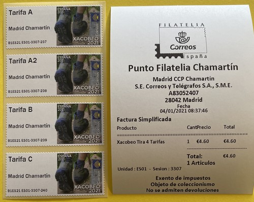 POST & GO -SPAIN- MADRID POST OFFICE - XACOBEO 2021 / 75 ANNIV PHILATELIC-STRIPS - Picture 4 of 4