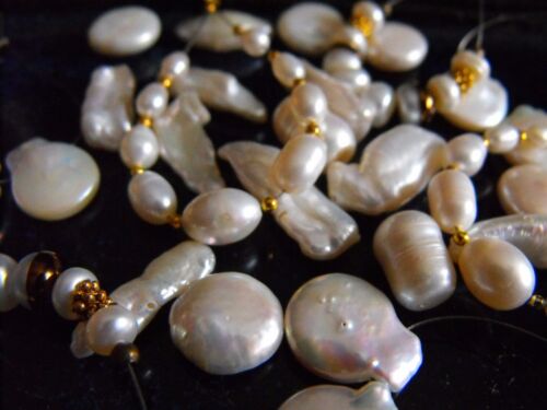 Pendentif eau douce PERLE ENSEMBLE DE PERLES perles percées blanc pièce de monnaie biwa riz  - Photo 1/20