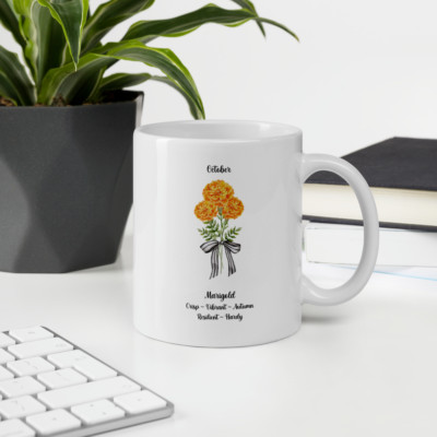 October Marigold Coffee Mug Birth Month Orange Flower Bunch Drink Cup 11 Oz