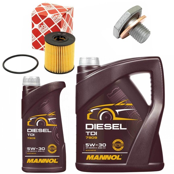 MotoröL Filter Set Mannol 5W-30 API 6 Liter + Schraube FüR Citroen Peugeot 2.2-image