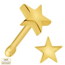 14k Solid Yellow Gold Polished Plain Star Design 22g Piercing Nose Bone