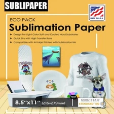 SUBLIPAPER Dye Sublimation Transfer Paper 8.5x11 100Sh Compatible Epson Sawgrass