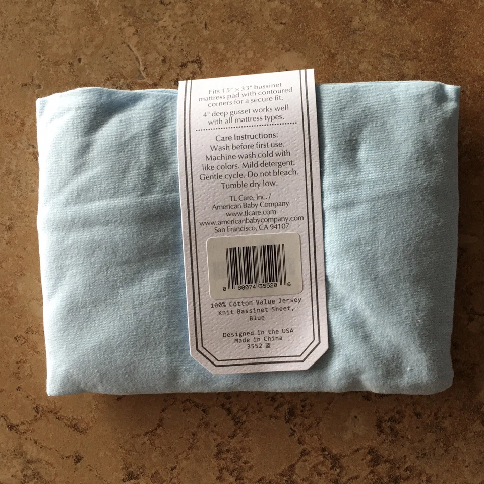 15” x 33” Fitted Bassinet Mattress Pad Sheet, 100% Cotton Knitted Jersey, Blue - Image 2 of 2
