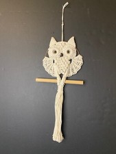 Owl Macrame wall hanging hand made Boho art home decor 6.5" x 17"