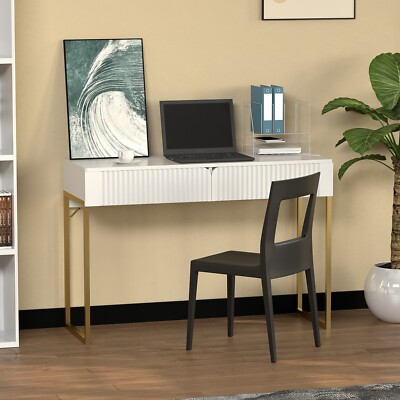 Weiß Elegant Geriffelt Holz Computer Arbeitszimmer Schreibtisch Waschtisch Konsolentisch