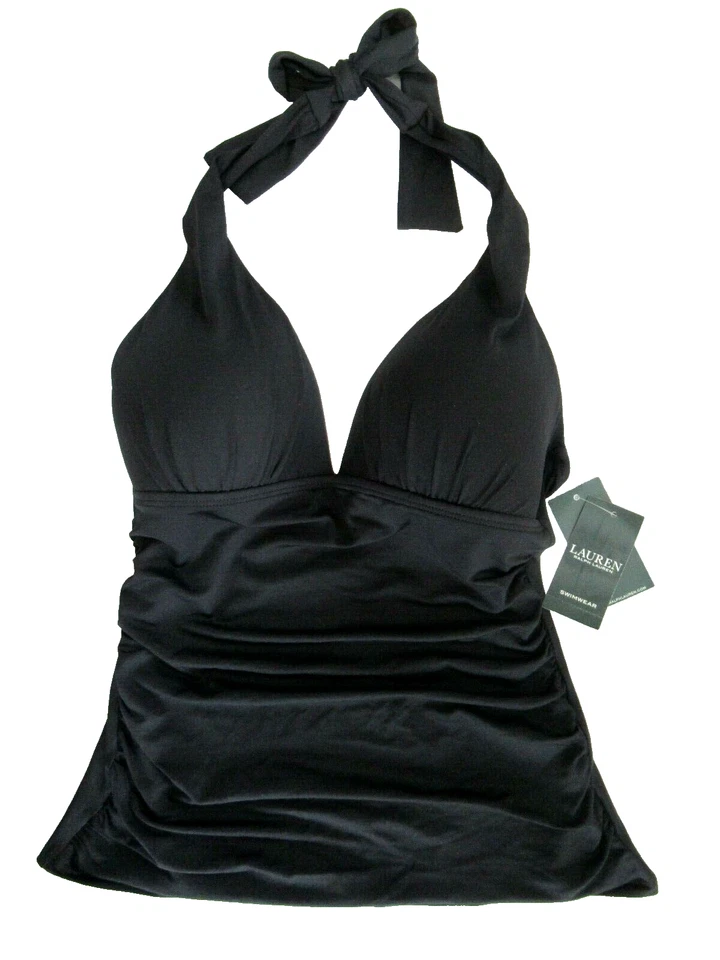 RALPH LAUREN NEGRO HALTER ACANALADO LATERALES TANKINI BAÑADOR TOP 6  Foto 2 de 4