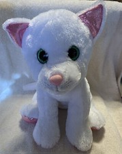 White Kitty Cat Kitten Plush Stuffed Animal 10" Green Eyes Pink Sparkly Ears
