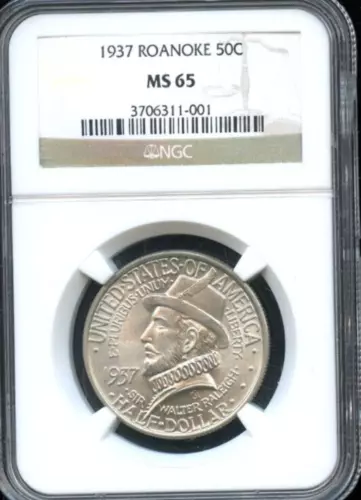 1937 USA Roanoke Silver Half Dollar Commemorative - NGC MS65