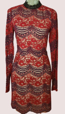 Missguided Lace Long Sleeve Open Back Bodycon Dress UK 8 LN111 MM 12