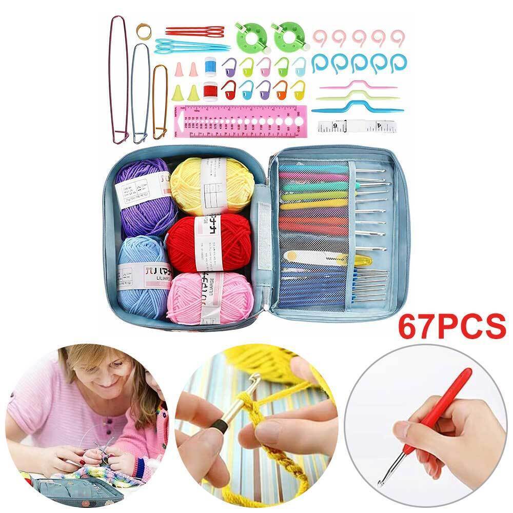 79 Set Crochet Hook Yarn Ergonomic Grip + Bag Kit Knitting Needle