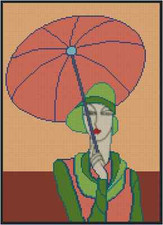 Art Deco Lady with Orange Umbrella Counted Cross Stitch Chart  No.32-109 