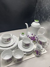 Kaffee - Tee Service Veilchen Muster 21 Teile Mit Platinrand Für 6 Personen W5