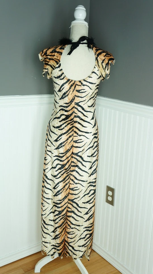 Rubies Velour Tiger Print Cat Dress Feather Trim Costume Cavewoman Standard Size - Image 3 of 4