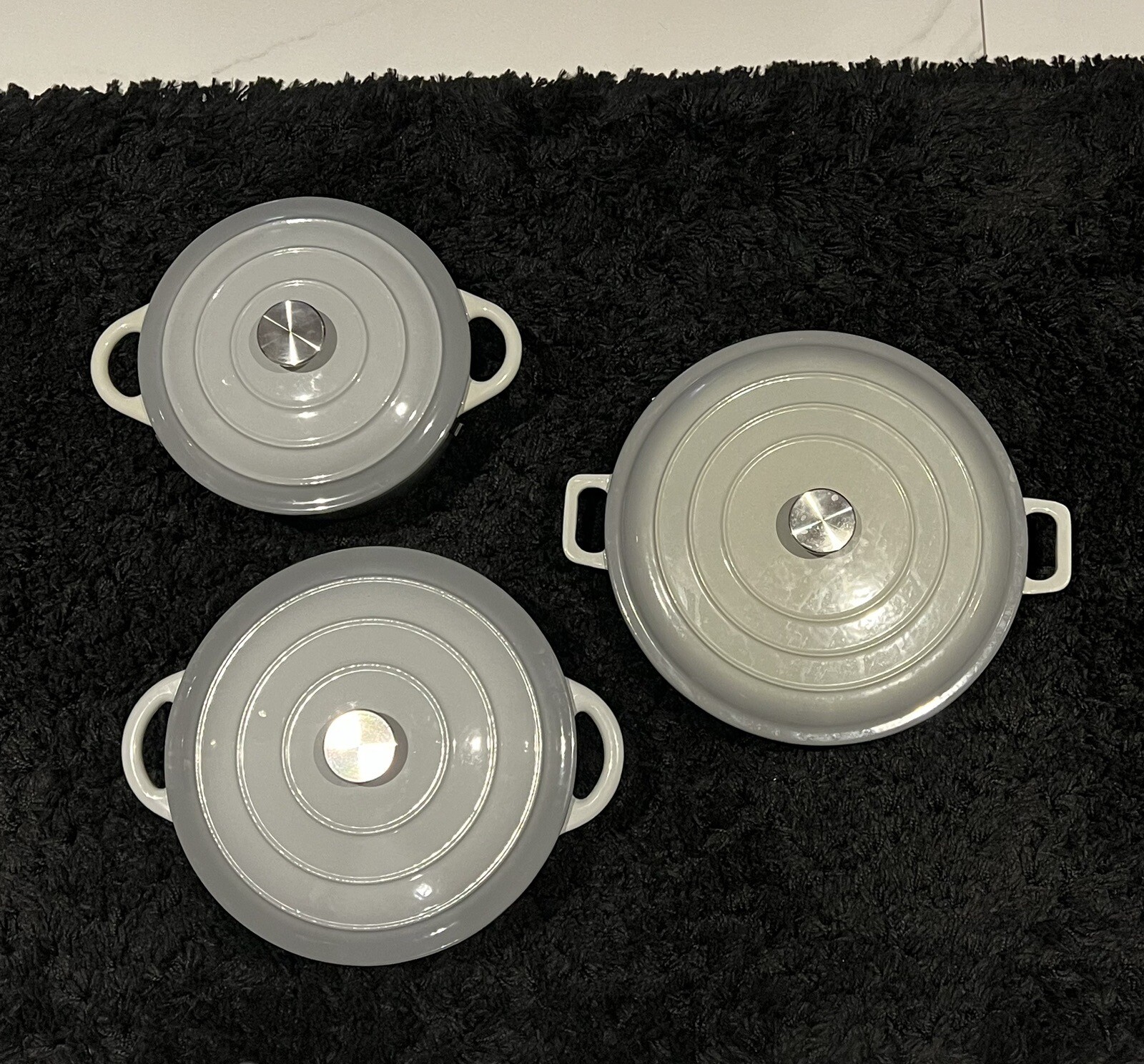 John Lewis Cast Iron Round Casserole, Frost Grey Set 21, 24 ,31 + Pan