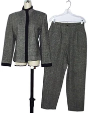 BRIDGETOWN COLLECTION SZ M HERRINGBONE 100% WOOL PANT SUIT JACKET PANTS 2 PC SET