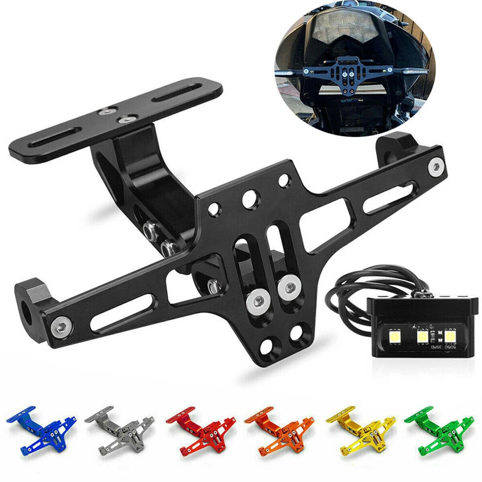 Soporte universal para placa de matrícula ordenado cola de motocicleta eliminador de guardabarros luz LED Foto 2 de 4