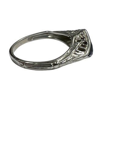 Anello trilogy zaffiro diamante europeo antico centro 1/2 ct oro bianco 14 kt antico - Foto 3 di 6