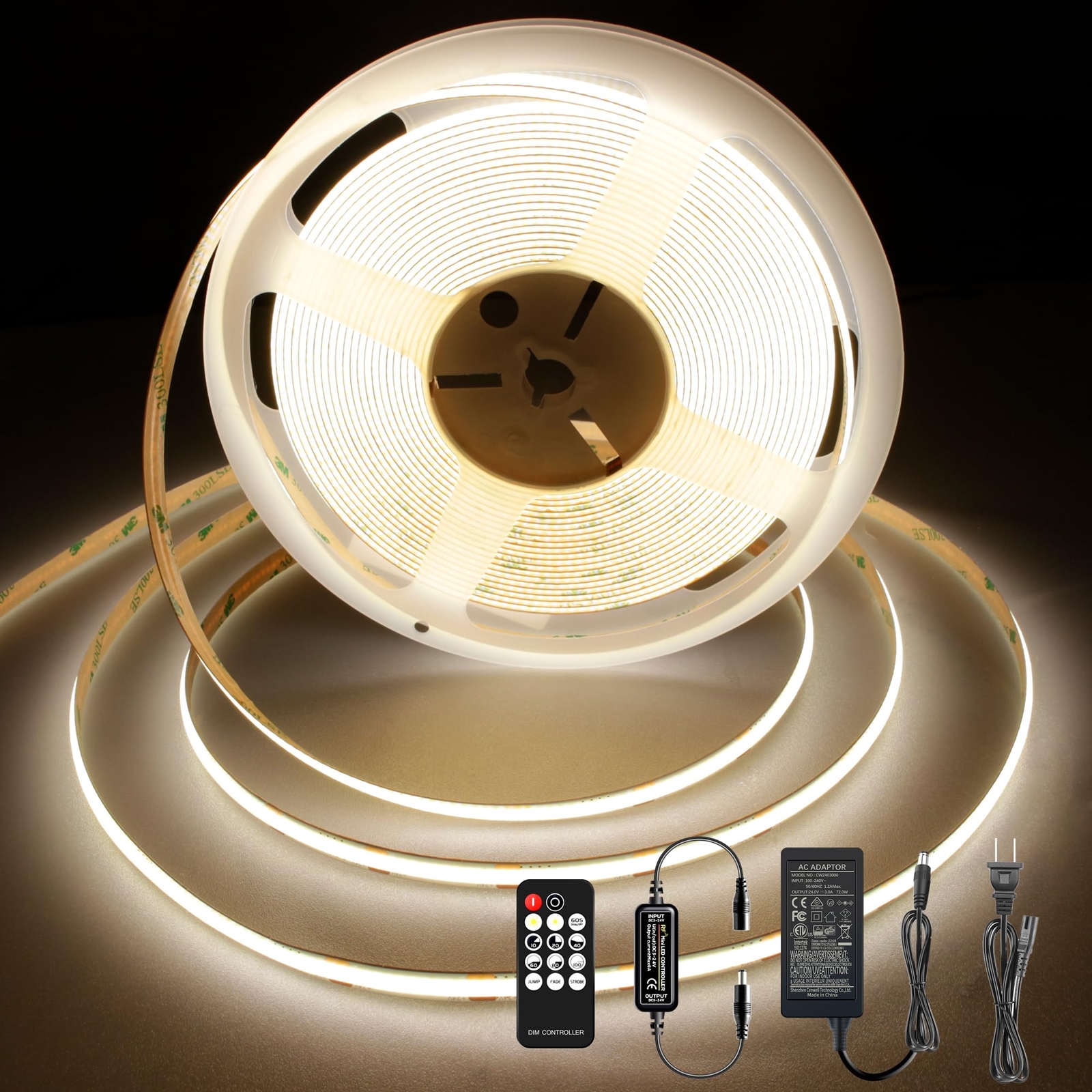 LED Strip Lights 32.8FT,Dimmable cob led Strip with Adapter and Remote,24V LE...-image