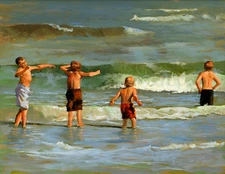 Art Giclee Printed Oil Painting Print Picture Childhood memories at the beach