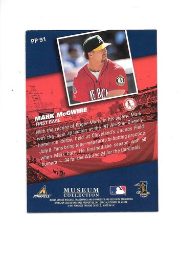 1997 Pinnacle Museum Mark McGwire Athletics #91 Baseball Trading Cards MLB - 第 2/2 張圖片