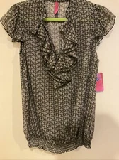 Pure Energy Peasant Blouse 1 (1X) NWT Sheer Floral Leaf Print Boho Top Plus