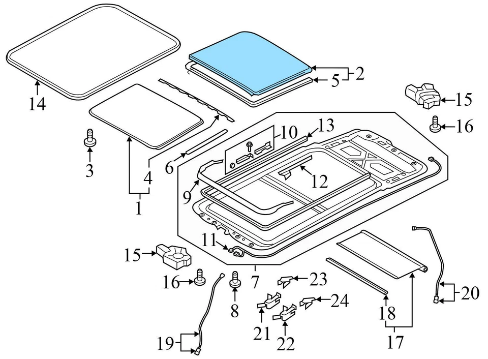 AUDI Q3 2015-2018 - techo corredizo trasero/techo corredizo panel de vidrio 8U0877072 Foto 3 de 4