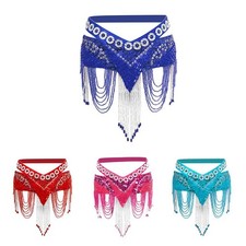 Jupe de danse du ventre à paillettes et chaînes, foulard de scène, ceinture