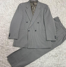 Reycreek Uomo 90s Vintage Double Breasted Suit Set Gray Pinstripe Mens M