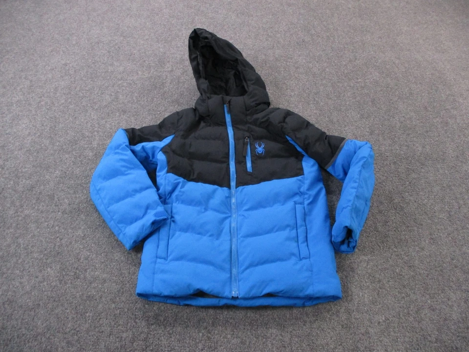 Spyder Jacket Boys 14 Black Blue Puffer Outdoors Hiking Logo USA Camping Lined - Image 2 of 4
