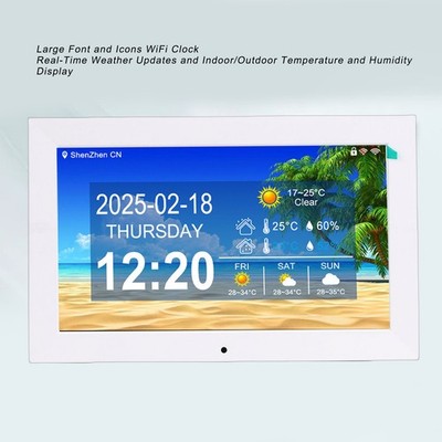 10 Inch Smart Digital WiFi Clock Real Time Weather Temperature Humidity Display