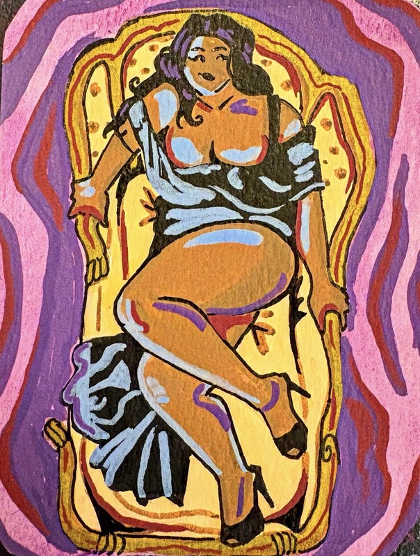 ACEO Original Lady In Satin Pinup Acrylic on Paper 2.5x3.5 by BrieMcDoodles