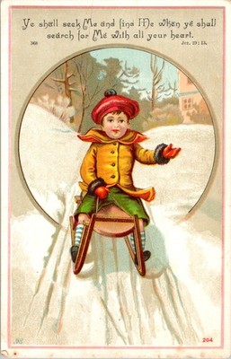 ''13 Lithography 368 204 1900 Winter Scene Religious Postcard Jeremiah 29:13''