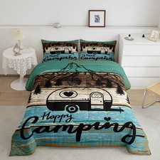 Happy Camping Bedding Sets Rustic Camper Comforter Set for Boys Kids Girls Rv...