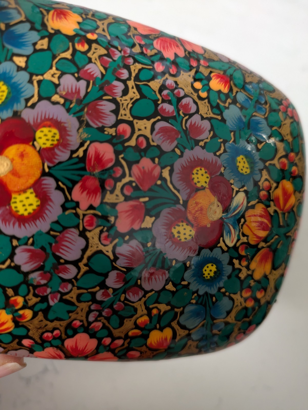 Kashmiri Art Papier Mache Floral Design Colorful Trinket Box