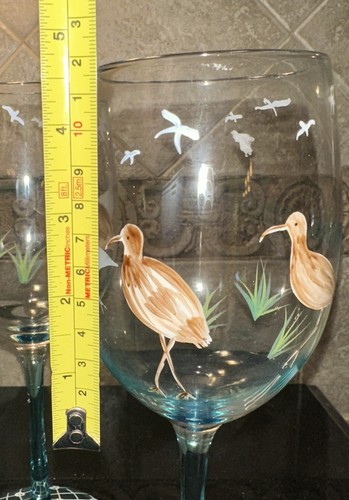 pier 1 hand painted wine glass birds on the beach turquoise - Picture 7 of 7
