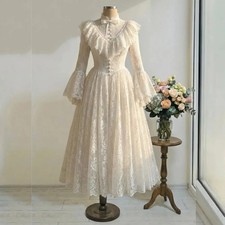 Elegant Long Sleeves Wedding Dress Lace Applique High Collar A-line Bridal Gowns