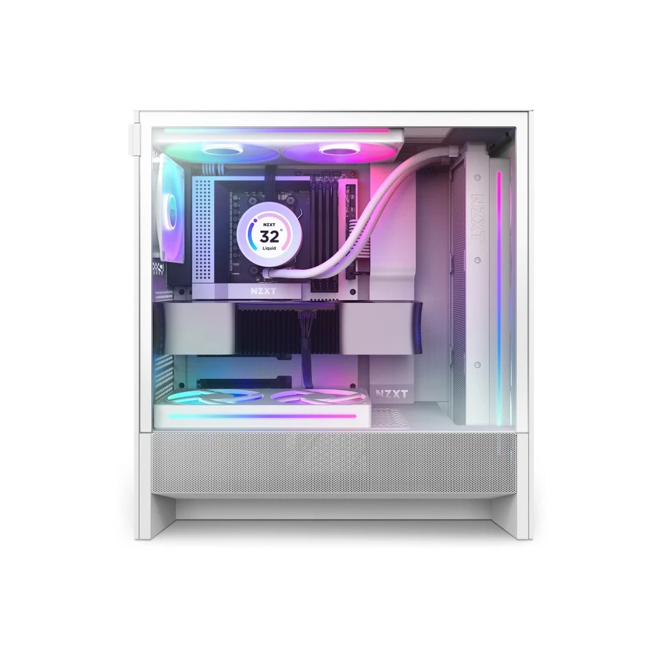 NZXT H5 Flow RGB Tempered Glass Mid Tower Gaming PC Case - White - Image 2 of 4