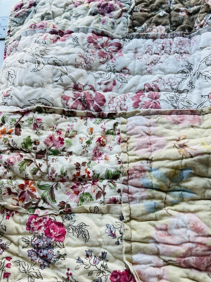 Pottery Barn Patchwork Euro Sham Cottage Core Floral Rosa Crema Marrón Foto 2 de 4