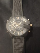 Image of DIESEL Mega Chief DZ4552 Analog-Digital Black/Gold Dial Silicone Band Watch BNIB