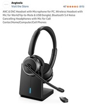 ANC ENC Headset with Microphone for PC, Wireless Headset with Mic for Work ...
