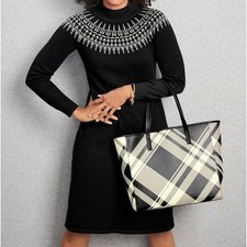 Talbots Women’s Fair Isle Black Mockneck Shift Dress Size Small (S)