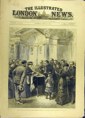 Original alter antiker Druck 1882 Cavendish Funeral Chapel Chatsworth viktorianisch