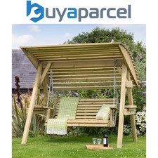 Zest Miami Wooden Garden Swing Seat Bench With Roof Canopy