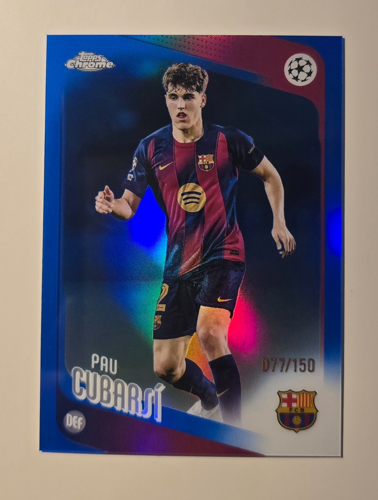 2026 Topps Chrome UEFA Pau Cubarsí Blue Refractor #183 /150