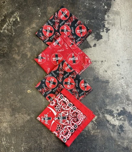 Vintage 90’s Red/Black Coca Cola Promo Bandana Made In USA Lot Of 4